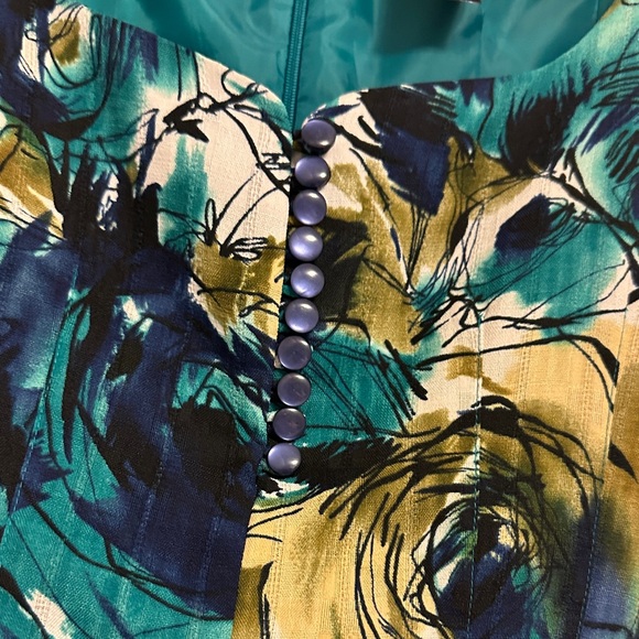 Axcess Teal & Gold Floral Dress – Y2K Midi Vibes 💖 - Picture 5 of 7